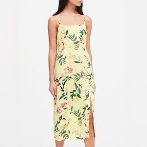 Banana Republiclic yellow floral print midi dress square neck spagh straps